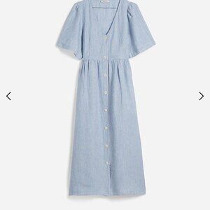 Madewell Cassie Button-Front Midi Dress in Linen, Large